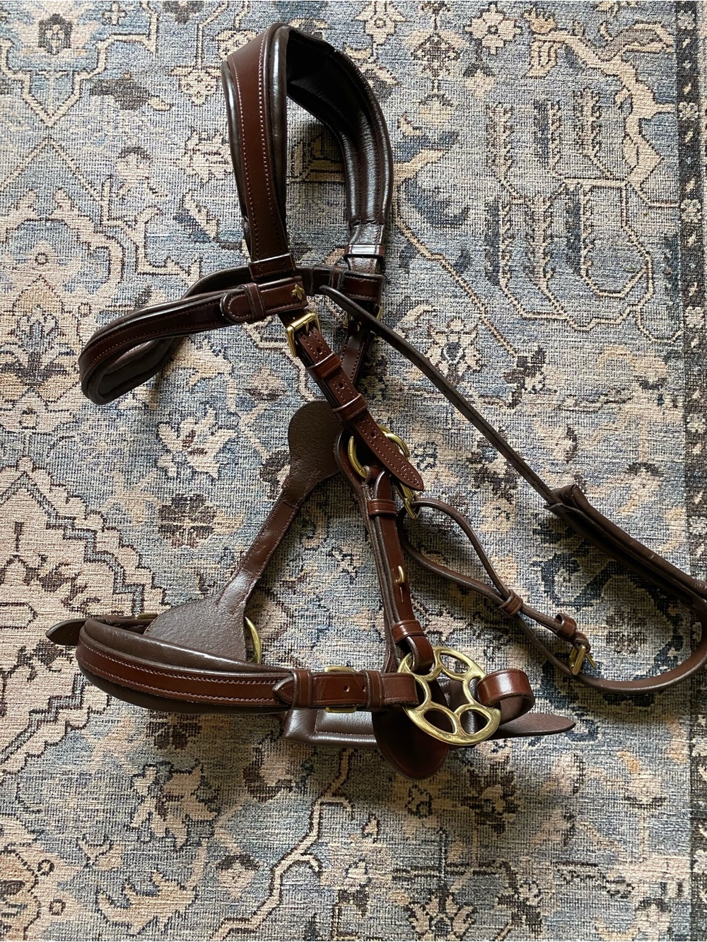 Masego Brown Leather Biteless Bridle-Style Headstall with Brass Hardware